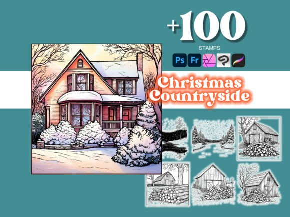 100 Christmas Countryside Photoshop Brushes: Creative Tools for Real-World Design Needs