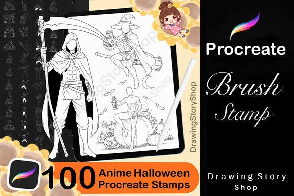 100 Halloween Male Pose Stamps for Procreate