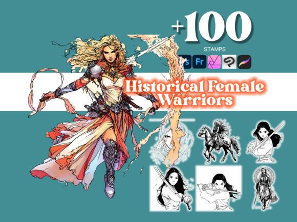 100 Historical Female Warrior Photoshop Brushes for Digital Artists