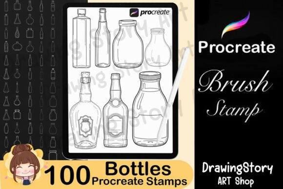 100 Procreate Bottle Stamps – A Creative Tool for Digital Artists