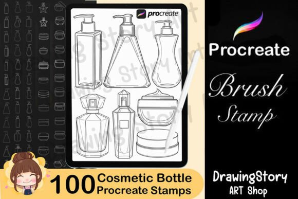 100 Procreate Cosmetic Bottle Stamps: A Practical Tool for Digital Artists and Designers