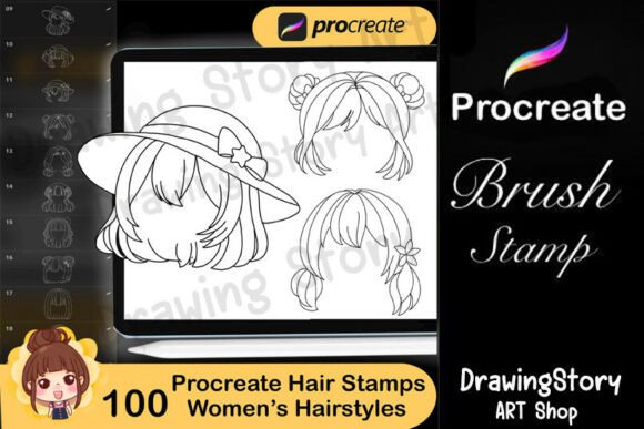 100 Procreate Hair Style Stamps for Women: A Practical Resource for Digital Artists