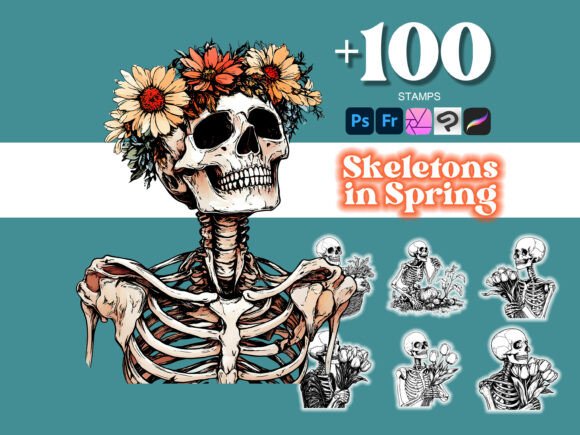 100 Spring Skeleton Photoshop Brushes for Creative Design