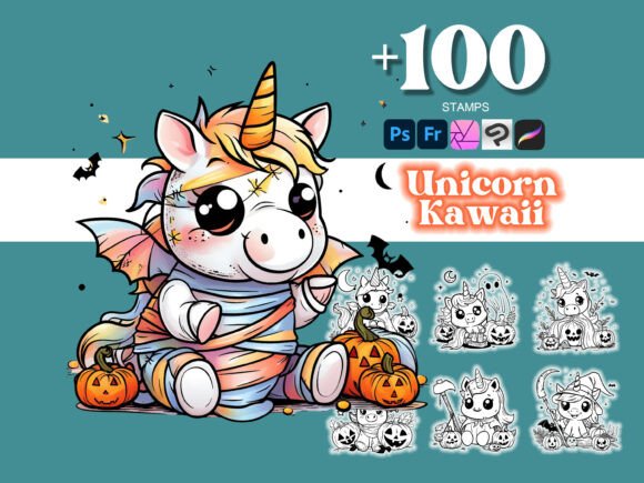 100 Unicorn Halloween Photoshop Brushes for Magical Digital Art