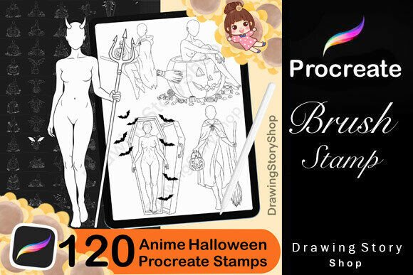 120 Halloween Anime Stamps for Procreate