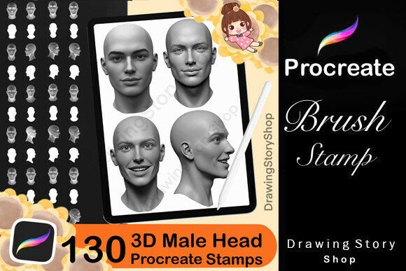 130 Procreate 3D Male Heads Stamp: Enhancing Digital Art Creation for Professionals and Creatives