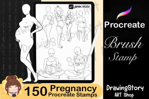 150 Pregnant Procreate Pose Stamps for Creative Design Projects