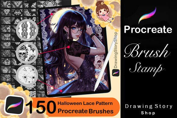 150 Procreate Halloween Lace Pattern: Elevating Digital Art with Spooky Fabric Textures