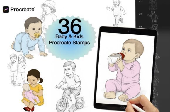 36 Baby Kids Procreate Stamps for Creative Digital Artists