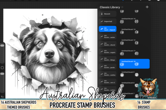 Australian Shepherd Procreate Stamps: Bringing Energy and Realism to Digital Art