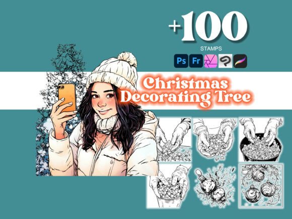 Elevate Holiday Designs with 100 Christmas Decorating Tree Photoshop Brushes