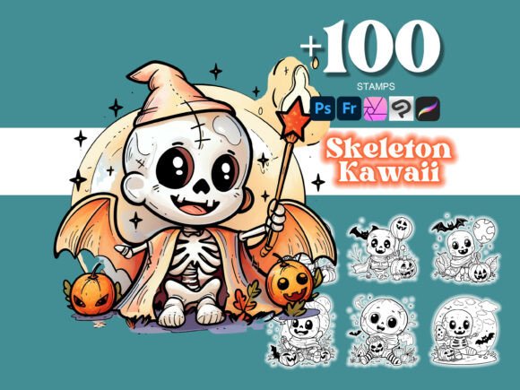 Elevate Your Creative Projects with 100 Skeleton Halloween Photoshop Brushes