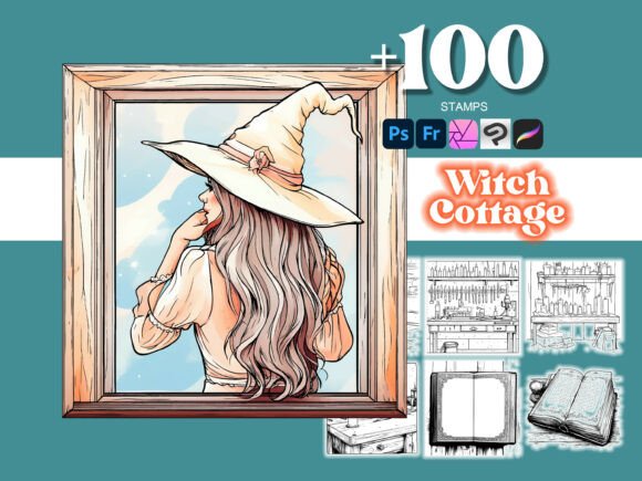 Elevate Your Creative Projects with the 100 Witch Cottage Realistic Photoshop Brush Collection