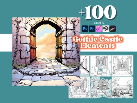 Elevate Your Designs with 100 Gothic Castle Elements for Photoshop