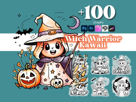Elevate Your Digital Art with the 100 Witch Warrior Halloween Photoshop Brush Set