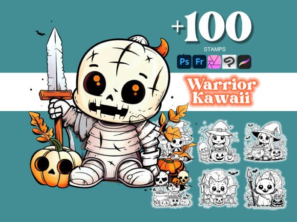 Elevate Your Halloween Designs with the 100 Warrior Halloween Photoshop Brush Collection