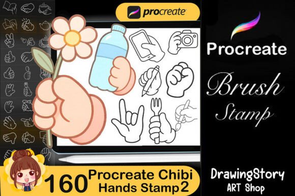 Procreate Chibi Hands Stamp Set Manga
