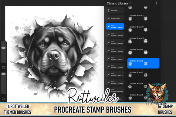 Rottweiler Procreate Brush Stamps: Unleash Canine Power in Digital Art
