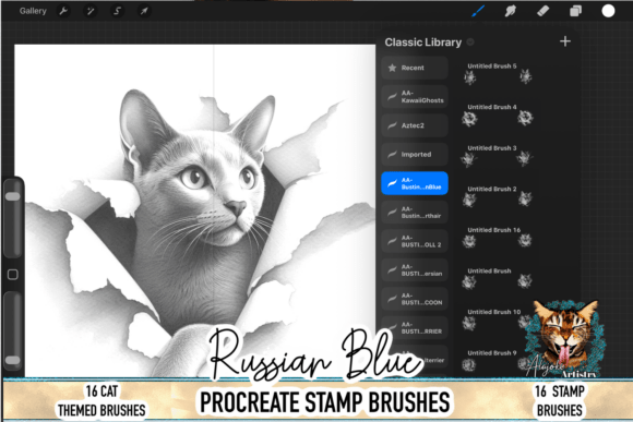 Russian Blue Cat Procreate Brush Stamps