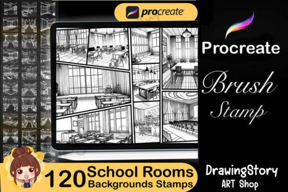 Unlock Creative Possibilities with 120 Procreate School Room Stamps Anime
